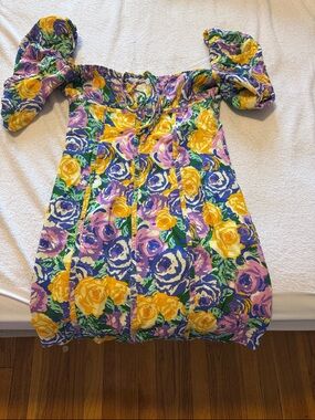 Zara Floral Mini Dress in Yellow, Purple, Green